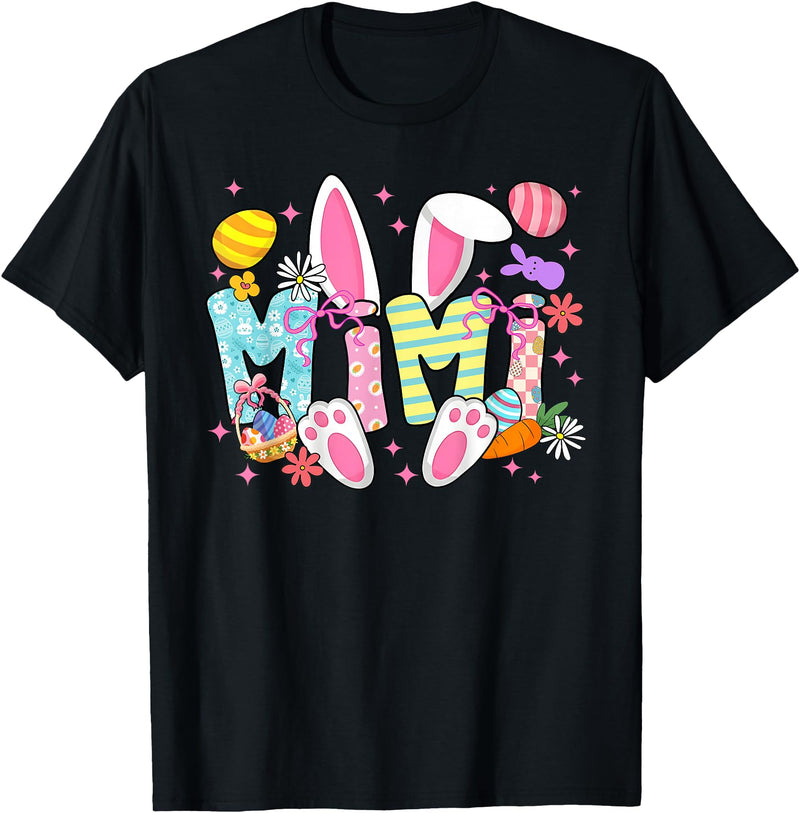 Easter Mimi Bunny Ears Coquette Bow Easter Rabbit Women T-Shirt in Black