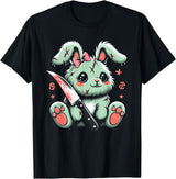 Creepy Cute Bunny Rabbit Alt Goth Grunge Horror Aesthetic T-Shirt (Black) in Black