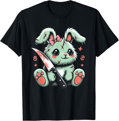 Creepy Cute Bunny with Bloody Knife Horror Plush T-Shirt