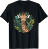 Nature Wildlife Giraffe Safari Jungle Giraffe With Tropical Jungle Leaves T-Shirt - Black