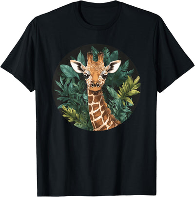 Giraffe With Tropical Jungle Leaves T-Shirt