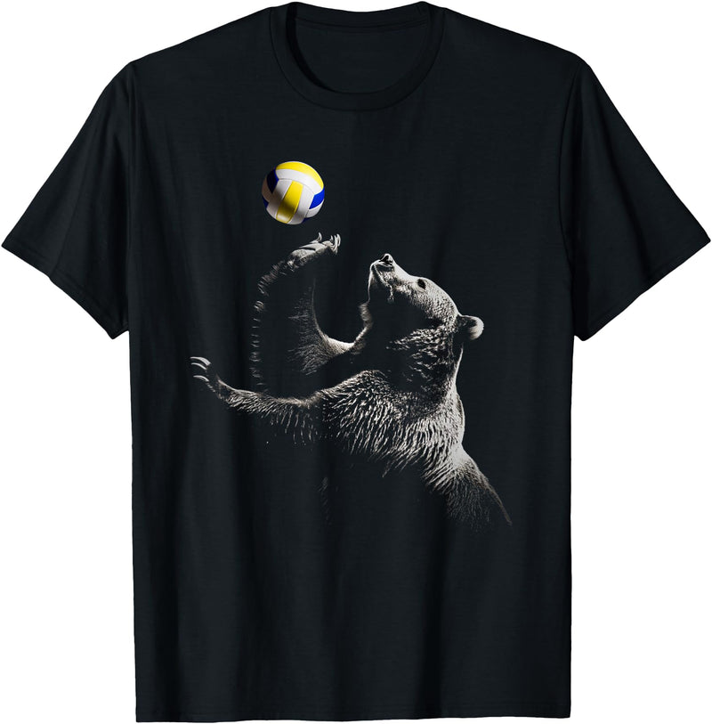 Grizzly Bear Volleyball Bump Set Spike Player Sport Game Tee T-Shirt - Black