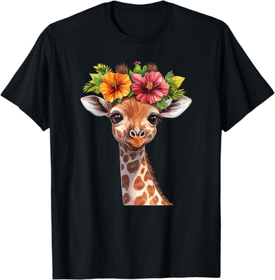 Cute Floral Giraffe With Flower Crown T-Shirt
