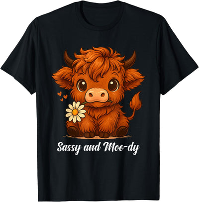Sassy and Moo Dy Highland Cow Funny Farm Animal Art T-Shirt