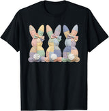 Easter Patchwork Bunny Cute Bunny Rabbit Coquette Lace Bow T-Shirt in Black