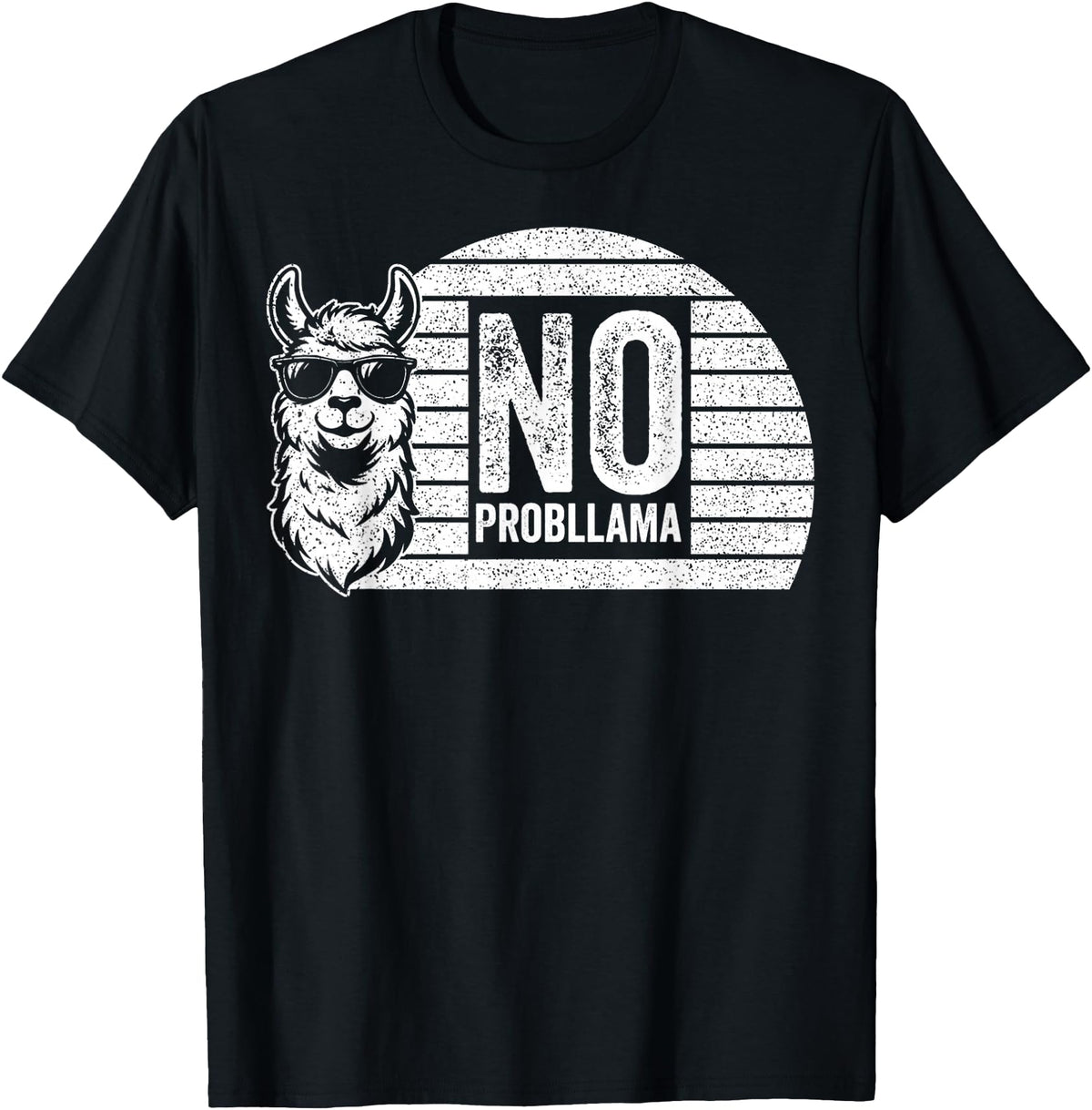 Teetro No Probllama Cool Llama Sunglasses Humor Animal T-Shirt - Black