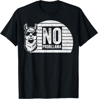 Teetro No Probllama Cool Llama Sunglasses Humor Animal T-Shirt