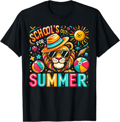 Schools Out For Summer Last Day Of School Boy Kids Lion T-Shirt