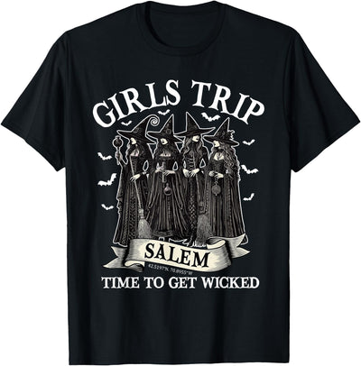 Salem Witch Halloween Girls Trip Feminist Women Girls Trip Salem Halloween Witch Salem Massachusetts Womens T-Shirt