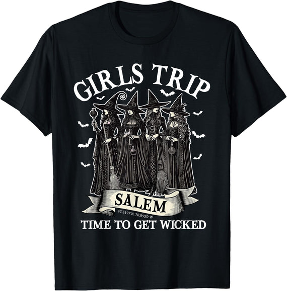Salem Witch Halloween Girls Trip Feminist Women Girls Trip Salem Halloween Witch Salem Massachusetts Womens T-Shirt - Black