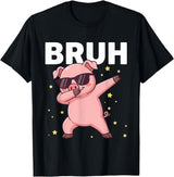 Funny Dabbing Pig Tee for Men Women Kids Bruh Dabbing Pig Sunglasses Funny Pig Dabbing Cute Animal T-Shirt - Black