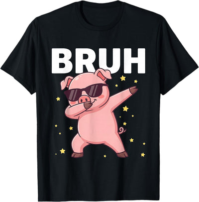 Bruh Dabbing Pig Sunglasses Funny Pig Dabbing Cute Animal T-Shirt