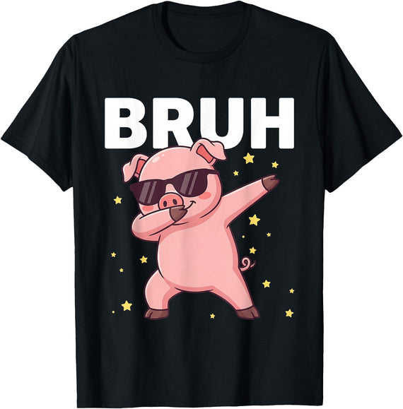 Funny Dabbing Pig Tee for Men Women Kids Bruh Dabbing Pig Sunglasses Funny Pig Dabbing Cute Animal T-Shirt - Black
