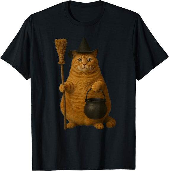 Hallowen Kitty Cats Co Orange Tabby Cat, Chunky Fat Halloween Kitty Cat T-Shirt - Black