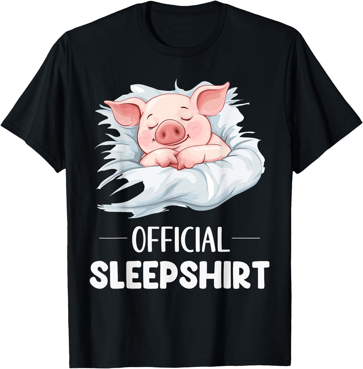 Cute Sleeping Pig Nightgown Sleepwear Pajama Official Sleepshirt Cute Sleeping Pig Animal Lovers Pajama T-Shirt - Black