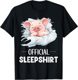 Cute Sleeping Pig Nightgown Sleepwear Pajama Official Sleepshirt Cute Sleeping Pig Animal Lovers Pajama T-Shirt - Black