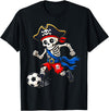 Soccer Player Pirate Skeleton Halloween Costume Skeleton Soccer Player Pirate Halloween T-Shirt - Black