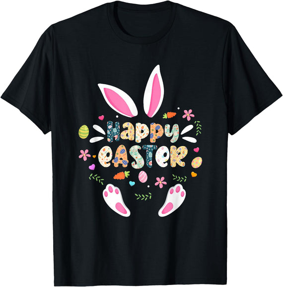 Happy Easter Bunny Rabbit Face Funny Easter Day Women Girls T-Shirt (Navy Blue) in Black