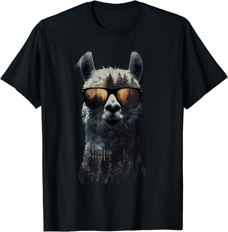 Funny Llama Lover Graphics Funny Alpaca Llama with Sunglasses Animal Graphic T-Shirt - Black