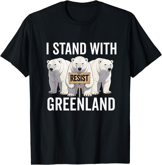 I stand with Greenland Merch Apparel I Stand with Greenland Protest Polar Bear Greenland Denmark T-Shirt - Black