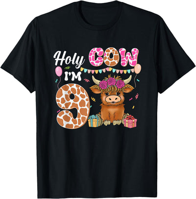 Holy Cow I'm Highland Cow 9th Birthday Farming Years Old T-Shirt