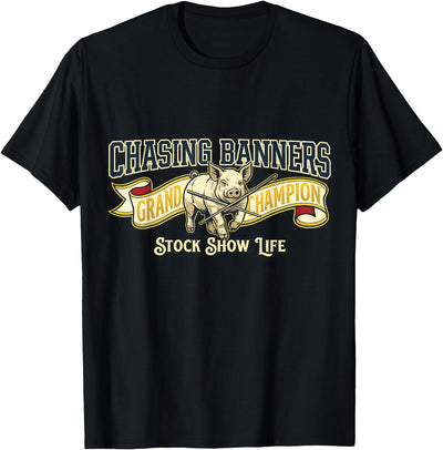Stock Show Pig Chasing Banners Livestock Showman Gift T-Shirt