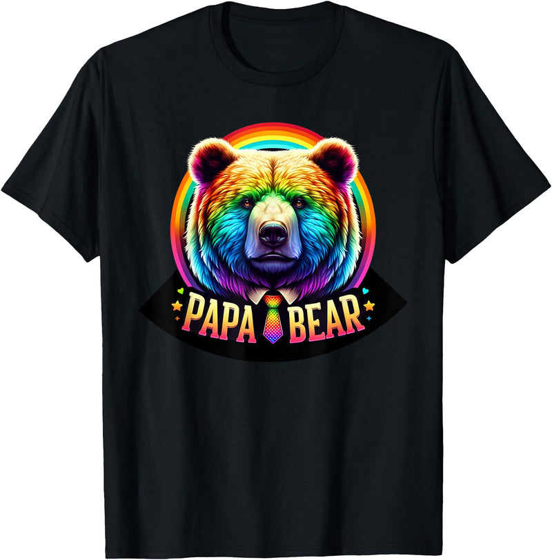 BearPride Creations LGBTQ Papa Bear Rainbow Gay Pride Equal Rights Fathers Day T-Shirt - Black
