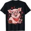 Pig Valentine Heart Love Cute Animal Lover Pig Cute Farm Animal Sunglasses Heart Love Valentine T-Shirt - Black