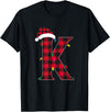 Awesome Letter K Initial Name Buffalo Plaid Christmas Pajama T-Shirt - Black