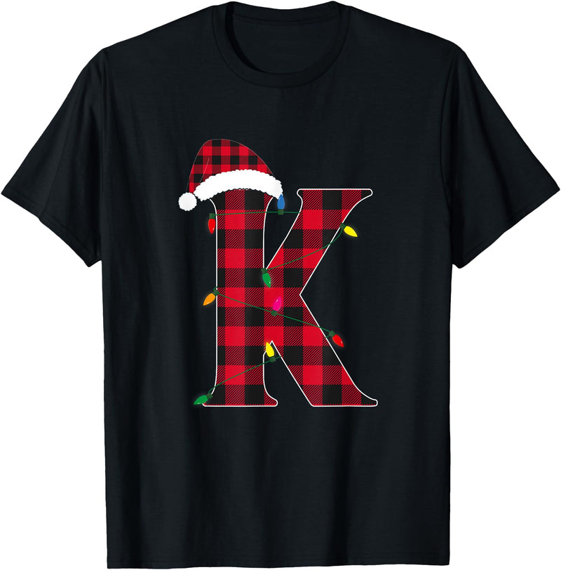 Awesome Letter K Initial Name Buffalo Plaid Christmas Pajama T-Shirt - Black
