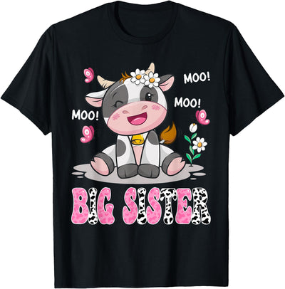 Gender Reveal Party Cow Lover Big Sister Cute Cow Moo Farmer T-Shirt