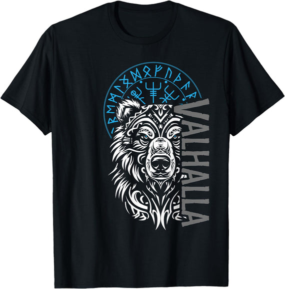 Nordic Valor, Viking Visions, Berserk til Valhalla Valhalla & Viking Compass - Nordic Bear Design T-Shirt - Black
