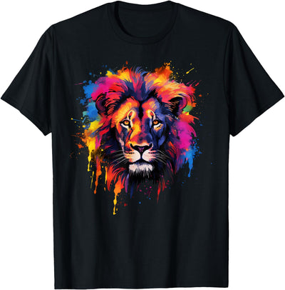 Cool Colorful Lion Head Graphic T-Shirt