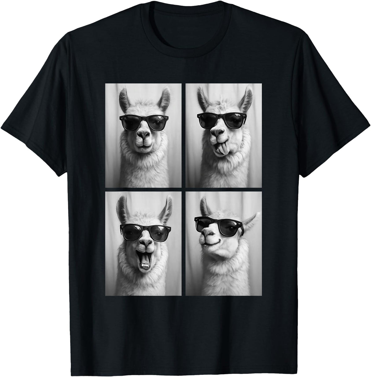 Funny Animal Selfie Booth Tee Cool Llamas Sunglasses Jungle Animal Meme Selfie Booth T-Shirt - Black