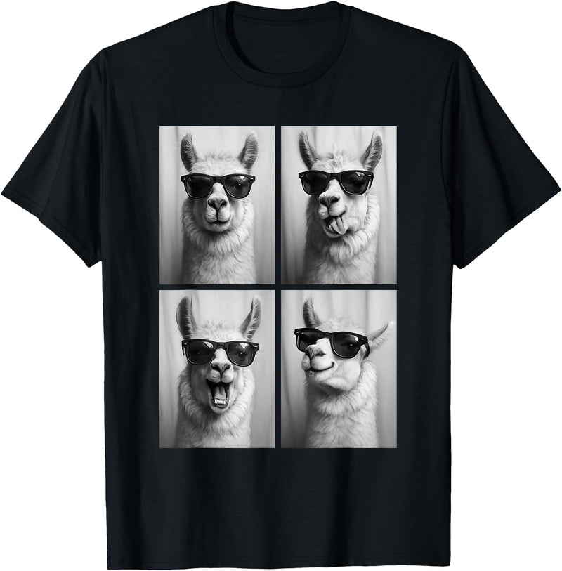 Funny Animal Selfie Booth Tee Cool Llamas Sunglasses Jungle Animal Meme Selfie Booth T-Shirt - Black