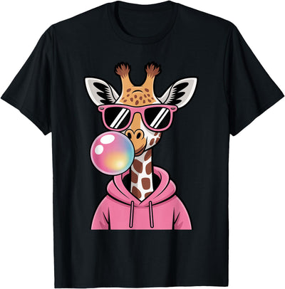 Cute Giraffe Blowing Bubble Gum and Pink Glasses Kids Boys T-Shirt