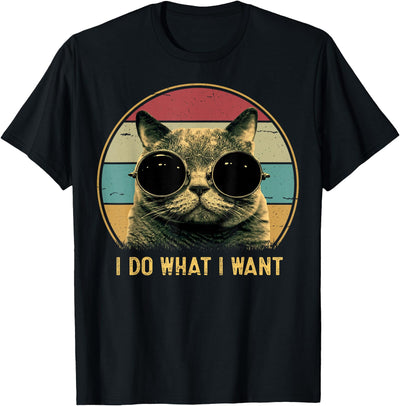 Vintage Cat Retro Store Co Retro I Do What I Want Funny Cat Lover, Cat Dad, Cat Mom T-Shirt