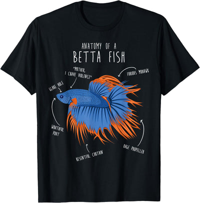 Betta Fish Siamese Fighting Fish Anatomy, Funny Aquarium Pet T-Shirt