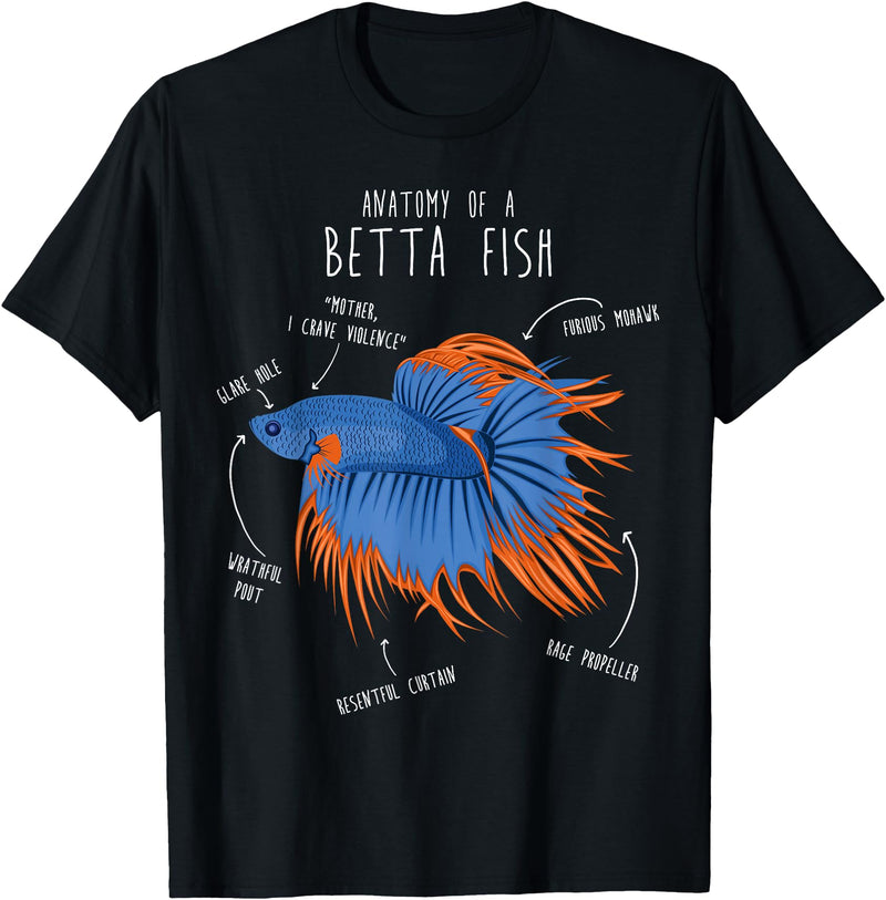 Cool Dog Gifts Betta Fish Siamese Fighting Fish Anatomy, Funny Aquarium Pet T-Shirt - Black
