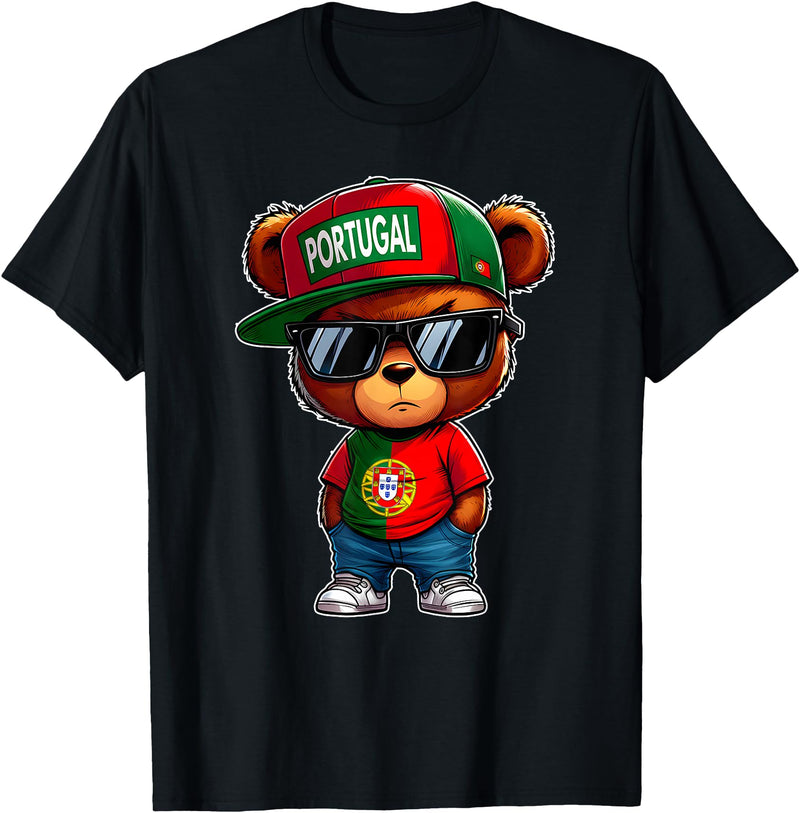Funny Bandeira Portugal Souvenirs Its In My DNA Proud Teddy Bear Portugal Flag Portuguese Gifts Souvenir T-Shirt - Black