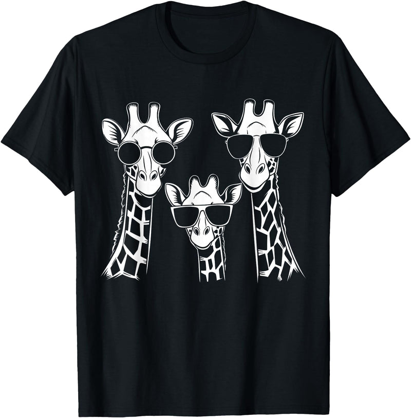 Giraffe Animal Family Graphic Giraffes Family With Sunglasses - Giraffe T-Shirt - Black