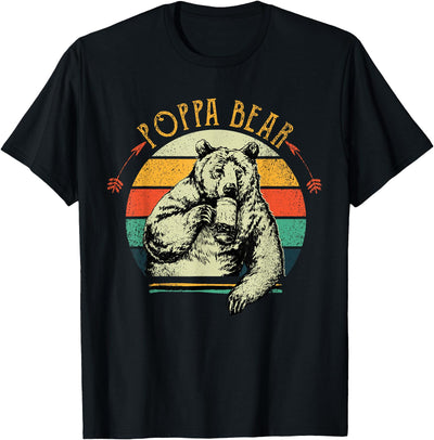 Mens Vintage Poppa Bear Funny Fathers Day T-Shirt