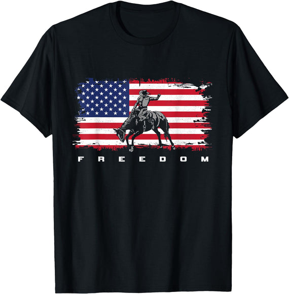 Rodeo Apparel American Flag Horse Riding Apparel - Rodeo Women Kids Men T-Shirt - Black