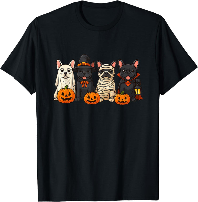Ghost Bulldog Halloween French Mummy Dog Lover French Bulldog Ghost Witch Pumpkins Halloween Dog Costume T-Shirt - Black