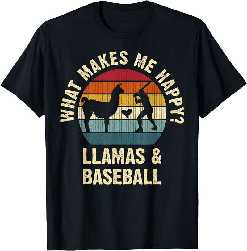 Llama and Baseball Lover Gifts Vintage Retro Baseball and Llama Lovers Vintage Funny Pet Sports cute T-Shirt - Black