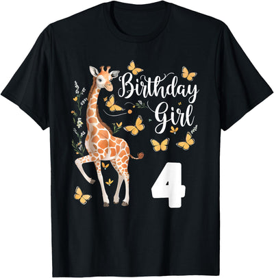 Giraffe 4th Birthday Girl 4 Years Old Giraffe Lover T-Shirt