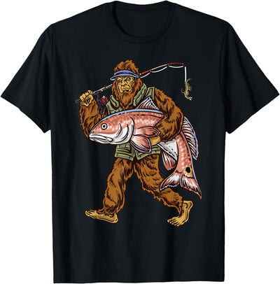 Redfish Fishing Hunting Bigfoot Fishermen T-Shirt