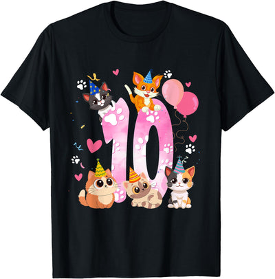 10th Birthday Gift For Cat Lover Party Cat Lover 10 Years Old Birthday 10th Cat Theme Party T-Shirt