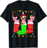 Christmas Pajama Top Matching Outfit Co Three Pig In Christmas Socks Matching Xmas Pajama T-Shirt - Black