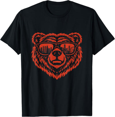 Bear Head Sunglasses City Skyline Reflection T-Shirt